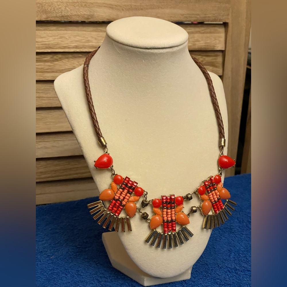 Corded Necklace with Red and Coral Accents